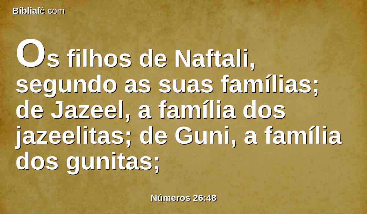 Os filhos de Naftali, segundo as suas famílias; de Jazeel, a família dos jazeelitas; de Guni, a família dos gunitas;