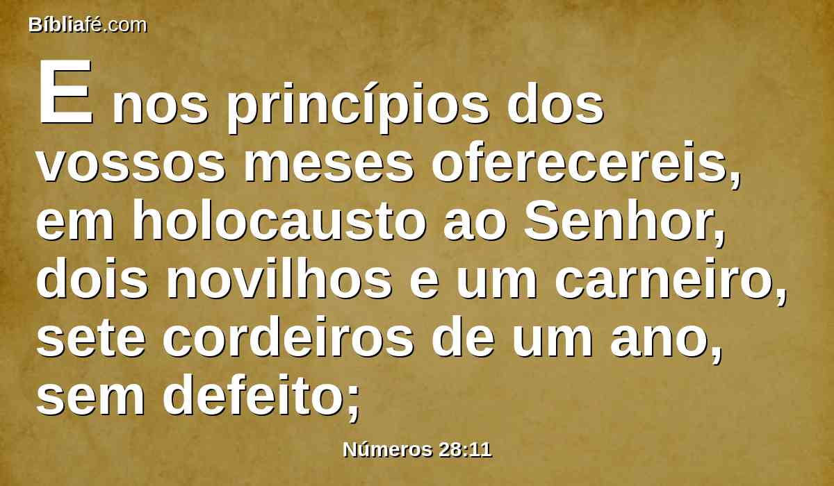 E nos princípios dos vossos meses oferecereis, em holocausto ao Senhor, dois novilhos e um carneiro, sete cordeiros de um ano, sem defeito;