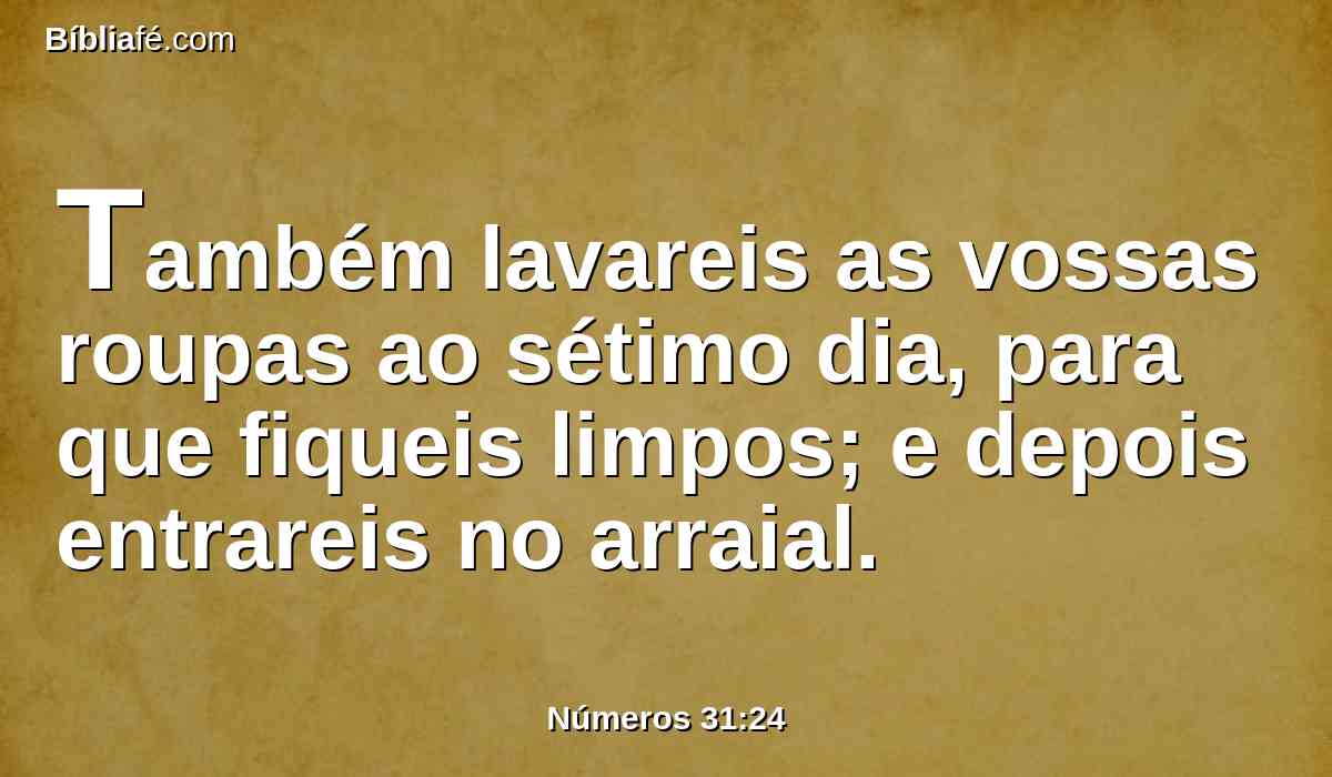 Também lavareis as vossas roupas ao sétimo dia, para que fiqueis limpos; e depois entrareis no arraial.