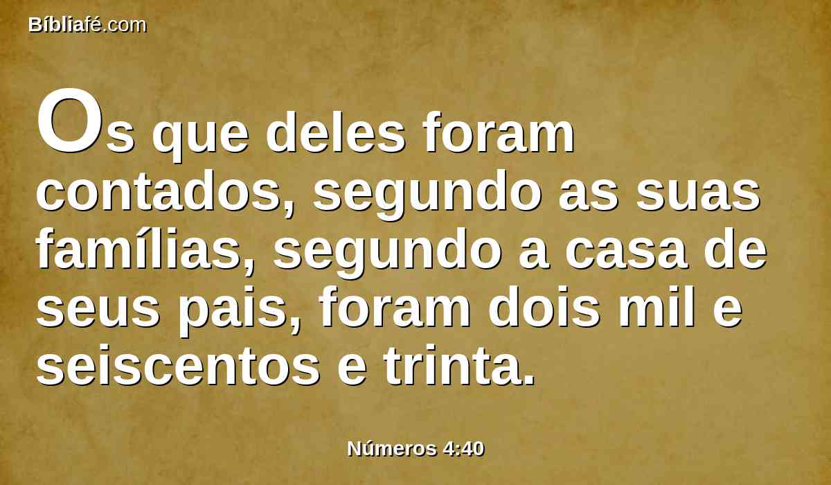 Os que deles foram contados, segundo as suas famílias, segundo a casa de seus pais, foram dois mil e seiscentos e trinta.