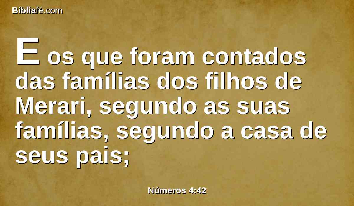 E os que foram contados das famílias dos filhos de Merari, segundo as suas famílias, segundo a casa de seus pais;