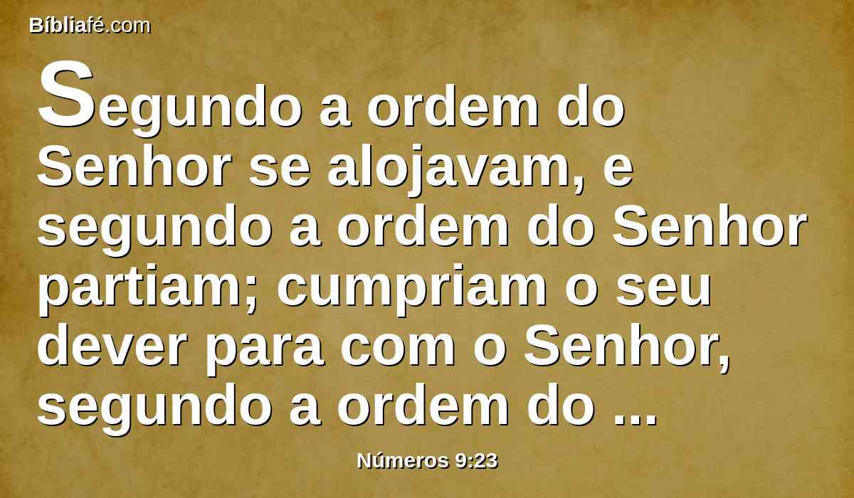 Segundo a ordem do Senhor se alojavam, e segundo a ordem do Senhor partiam; cumpriam o seu dever para com o Senhor, segundo a ordem do Senhor por intermédio de Moisés.