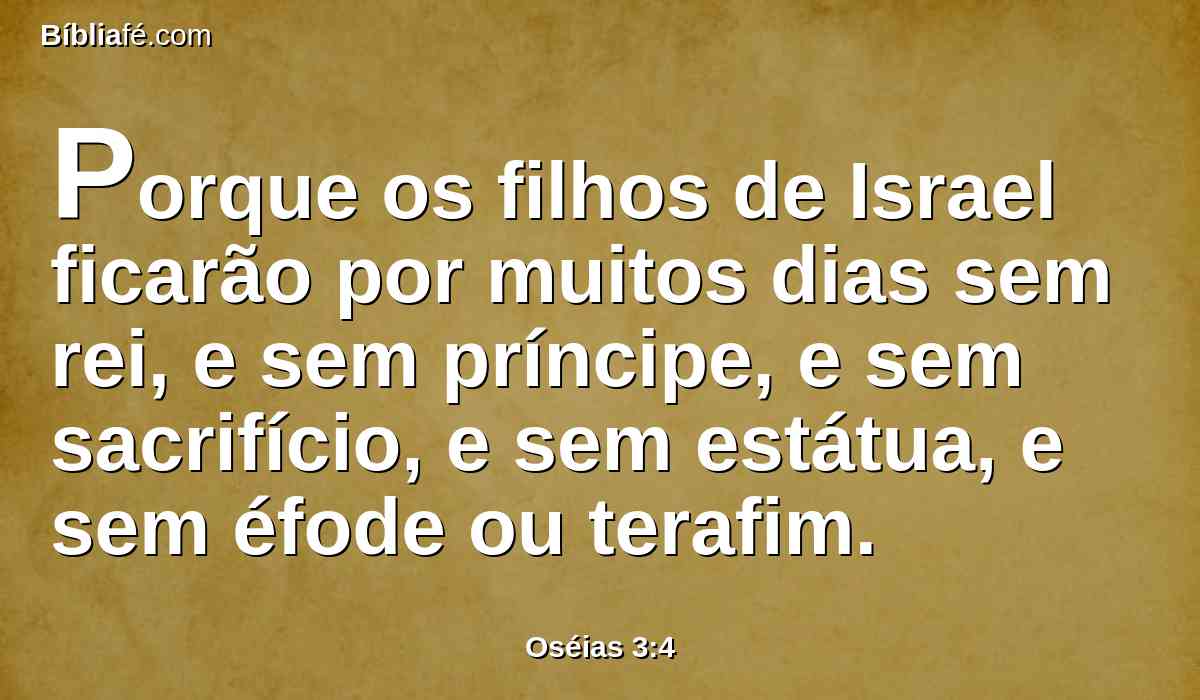 Porque os filhos de Israel ficarão por muitos dias sem rei, e sem príncipe, e sem sacrifício, e sem estátua, e sem éfode ou terafim.