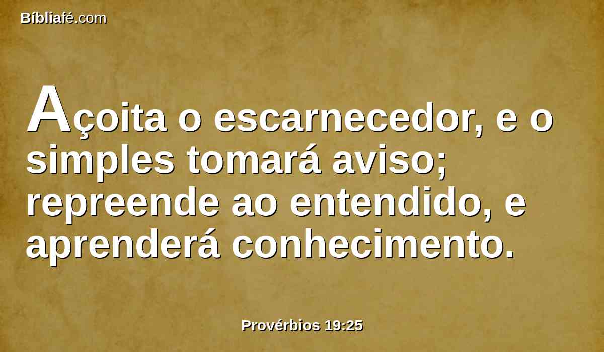Açoita o escarnecedor, e o simples tomará aviso; repreende ao entendido, e aprenderá conhecimento.