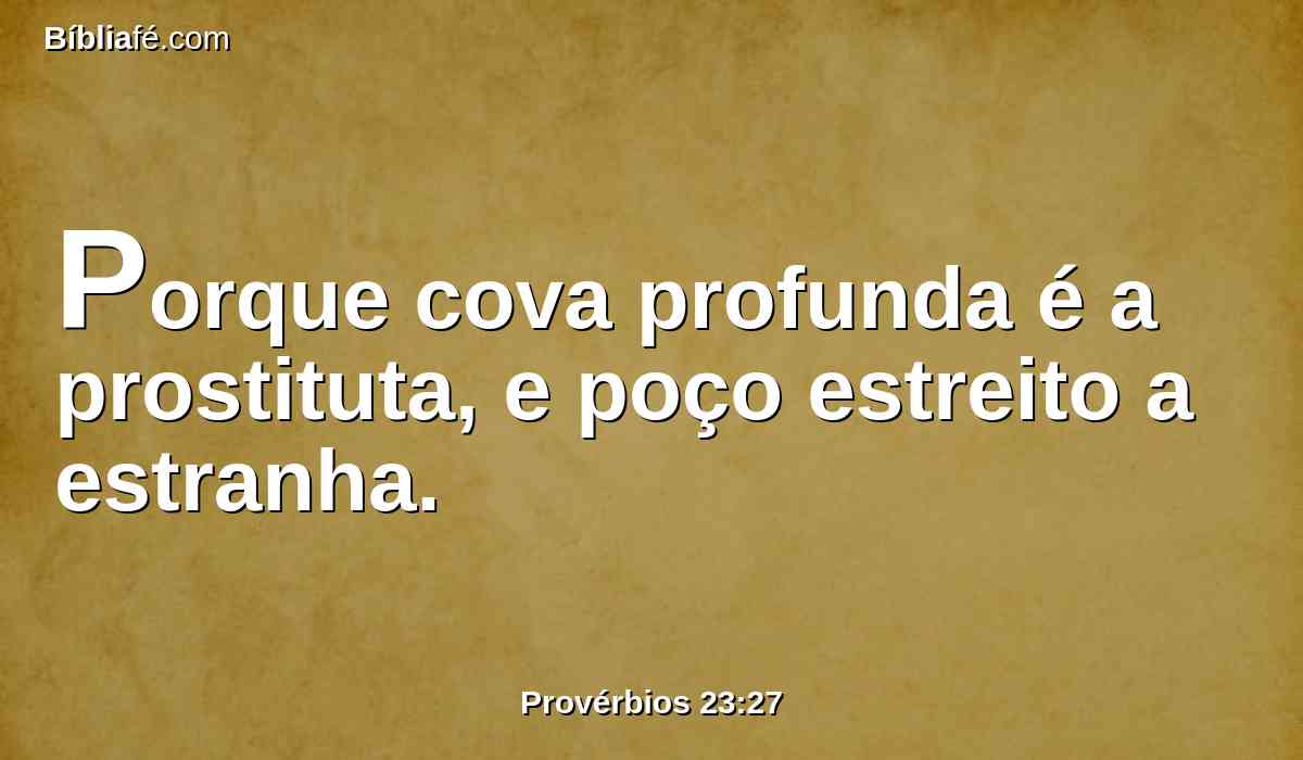 Porque cova profunda é a prostituta, e poço estreito a estranha.