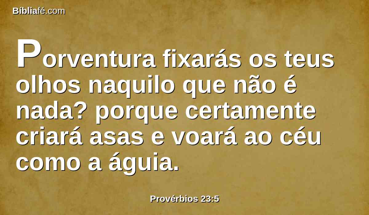 Porventura fixarás os teus olhos naquilo que não é nada? porque certamente criará asas e voará ao céu como a águia.