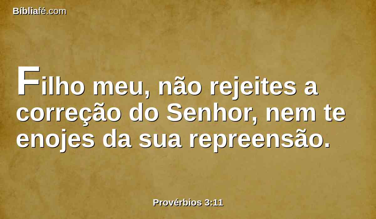 Filho meu, não rejeites a correção do Senhor, nem te enojes da sua repreensão.