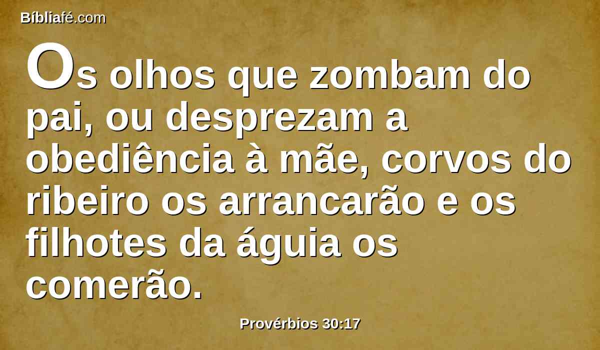 Os olhos que zombam do pai, ou desprezam a obediência à mãe, corvos do ribeiro os arrancarão e os filhotes da águia os comerão.