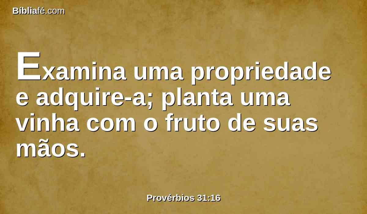 Examina uma propriedade e adquire-a; planta uma vinha com o fruto de suas mãos.