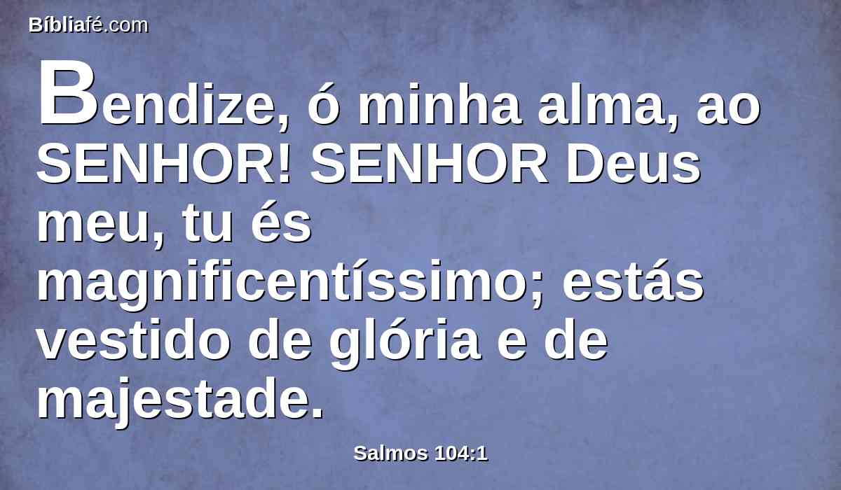 Bendize, ó minha alma, ao SENHOR! SENHOR Deus meu, tu és magnificentíssimo; estás vestido de glória e de majestade.