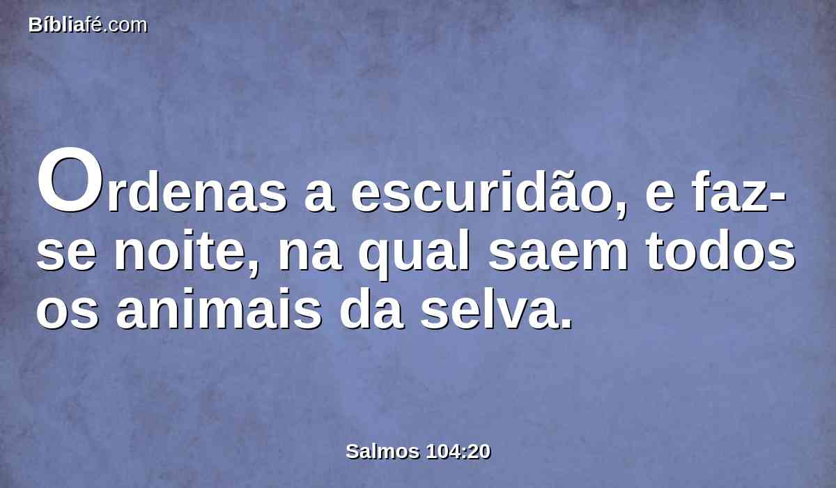 Ordenas a escuridão, e faz-se noite, na qual saem todos os animais da selva.