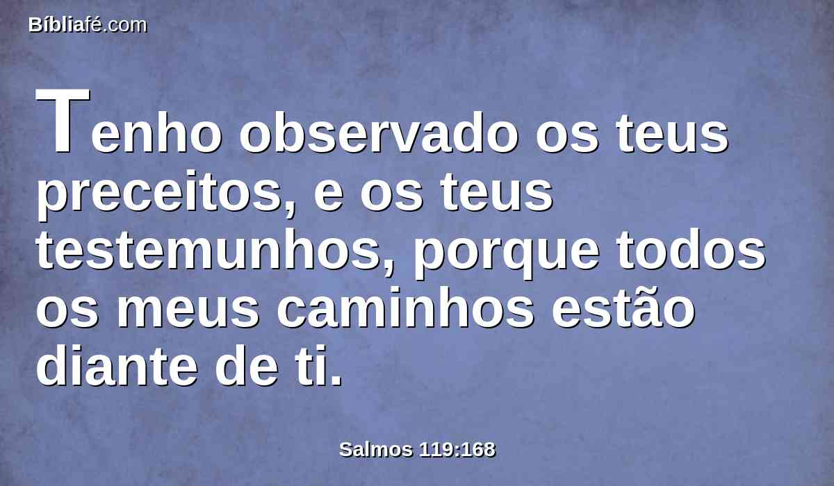 Tenho observado os teus preceitos, e os teus testemunhos, porque todos os meus caminhos estão diante de ti.