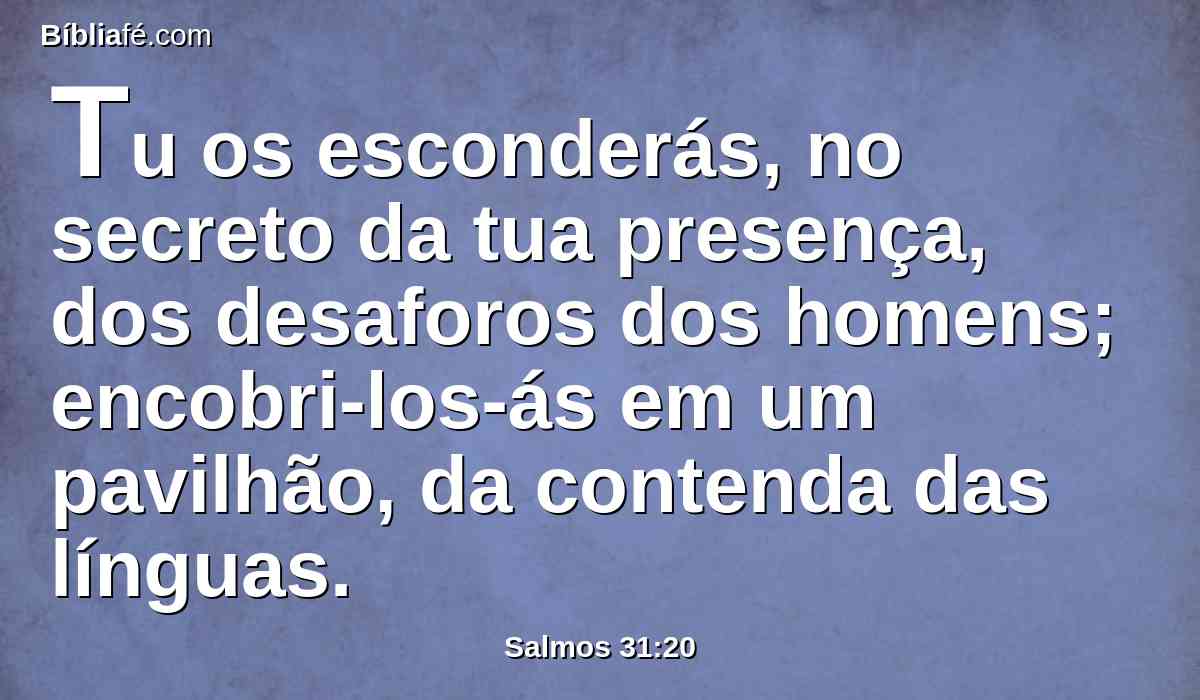 Tu os esconderás, no secreto da tua presença, dos desaforos dos homens; encobri-los-ás em um pavilhão, da contenda das línguas.