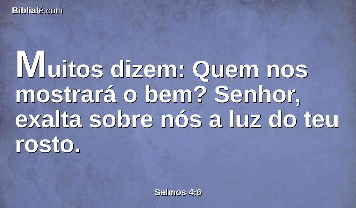 Muitos dizem: Quem nos mostrará o bem? Senhor, exalta sobre nós a luz do teu rosto.