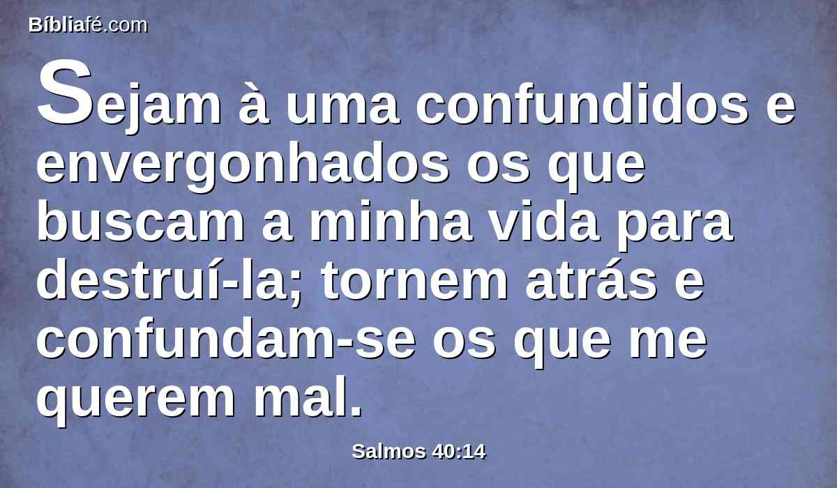 Sejam à uma confundidos e envergonhados os que buscam a minha vida para destruí-la; tornem atrás e confundam-se os que me querem mal.