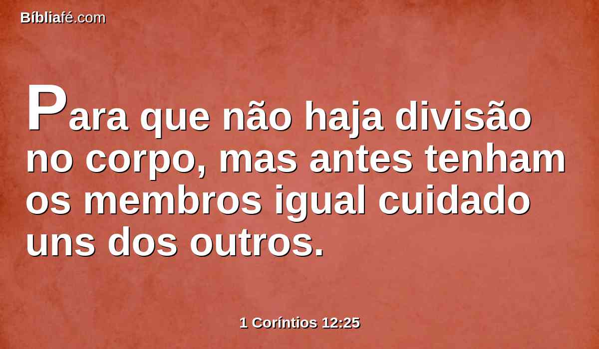 Para que não haja divisão no corpo, mas antes tenham os membros igual cuidado uns dos outros.