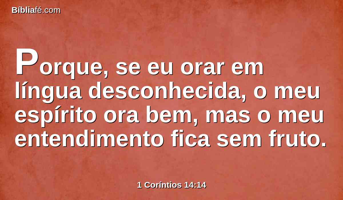Porque, se eu orar em língua desconhecida, o meu espírito ora bem, mas o meu entendimento fica sem fruto.