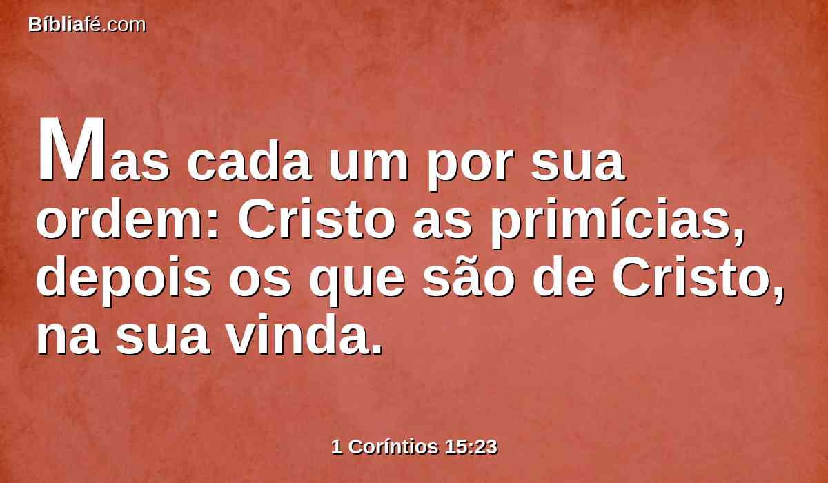 Mas cada um por sua ordem: Cristo as primícias, depois os que são de Cristo, na sua vinda.