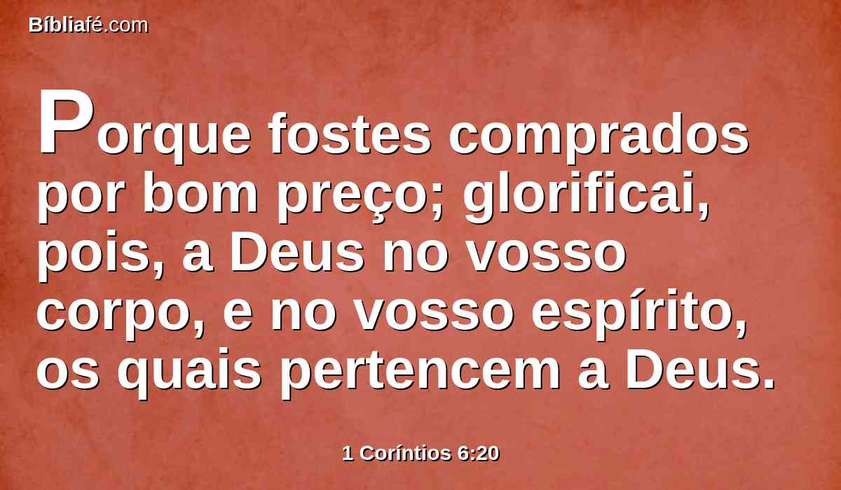 Porque fostes comprados por bom preço; glorificai, pois, a Deus no vosso corpo, e no vosso espírito, os quais pertencem a Deus.