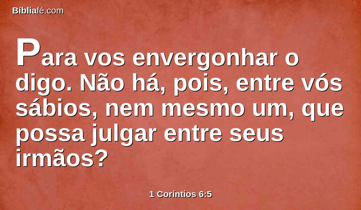 Para vos envergonhar o digo. Não há, pois, entre vós sábios, nem mesmo um, que possa julgar entre seus irmãos?