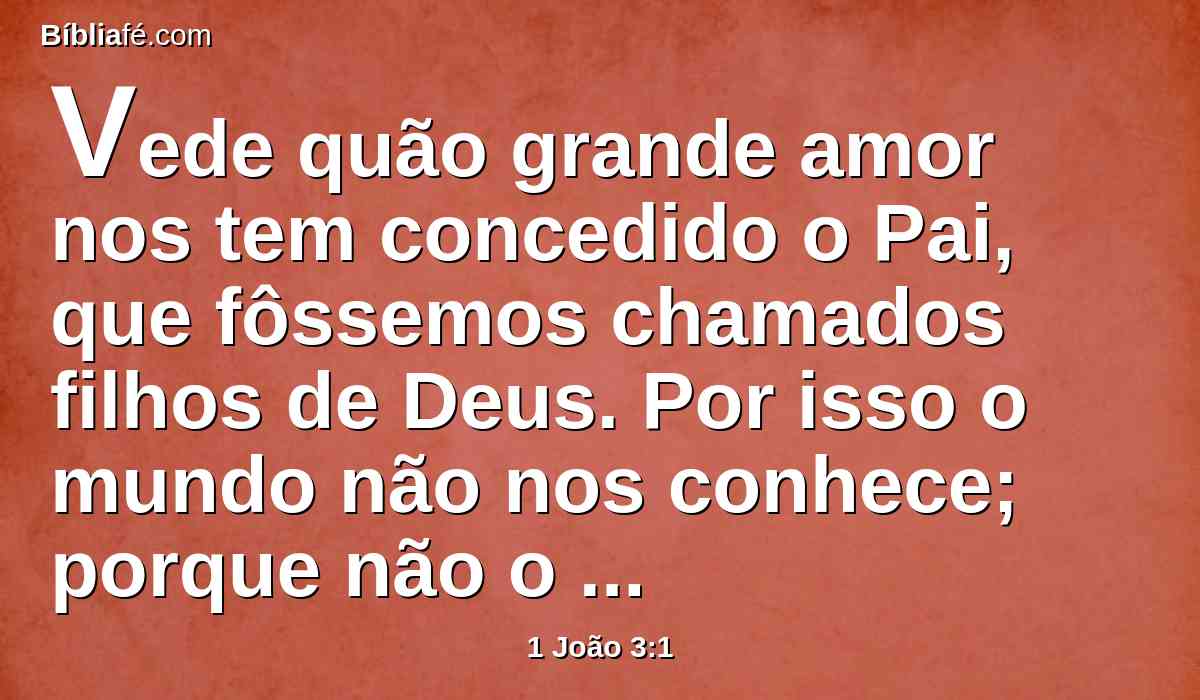 Vede quão grande amor nos tem concedido o Pai, que fôssemos chamados filhos de Deus. Por isso o mundo não nos conhece; porque não o conhece a ele.