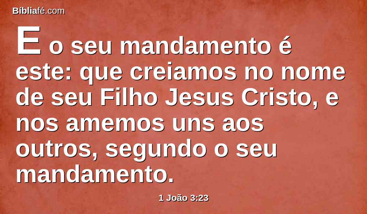 E o seu mandamento é este: que creiamos no nome de seu Filho Jesus Cristo, e nos amemos uns aos outros, segundo o seu mandamento.