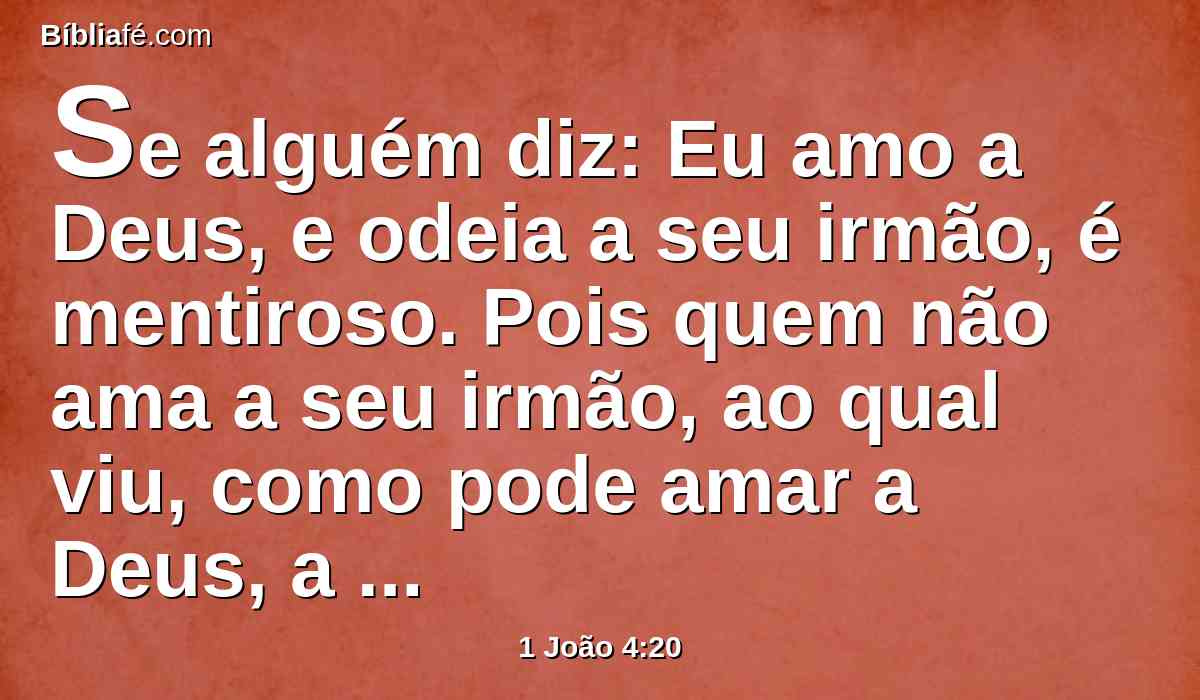 Se alguém diz: Eu amo a Deus, e odeia a seu irmão, é mentiroso. Pois quem não ama a seu irmão, ao qual viu, como pode amar a Deus, a quem não viu?