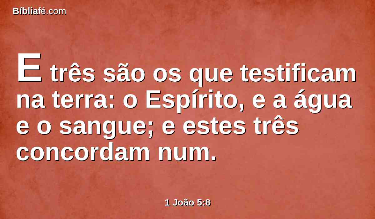 E três são os que testificam na terra: o Espírito, e a água e o sangue; e estes três concordam num.