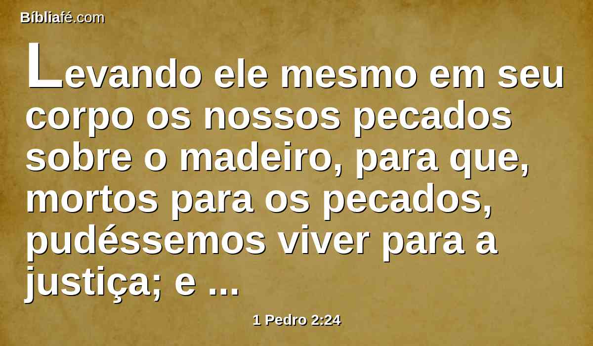 Levando ele mesmo em seu corpo os nossos pecados sobre o madeiro, para que, mortos para os pecados, pudéssemos viver para a justiça; e pelas suas feridas fostes sarados.