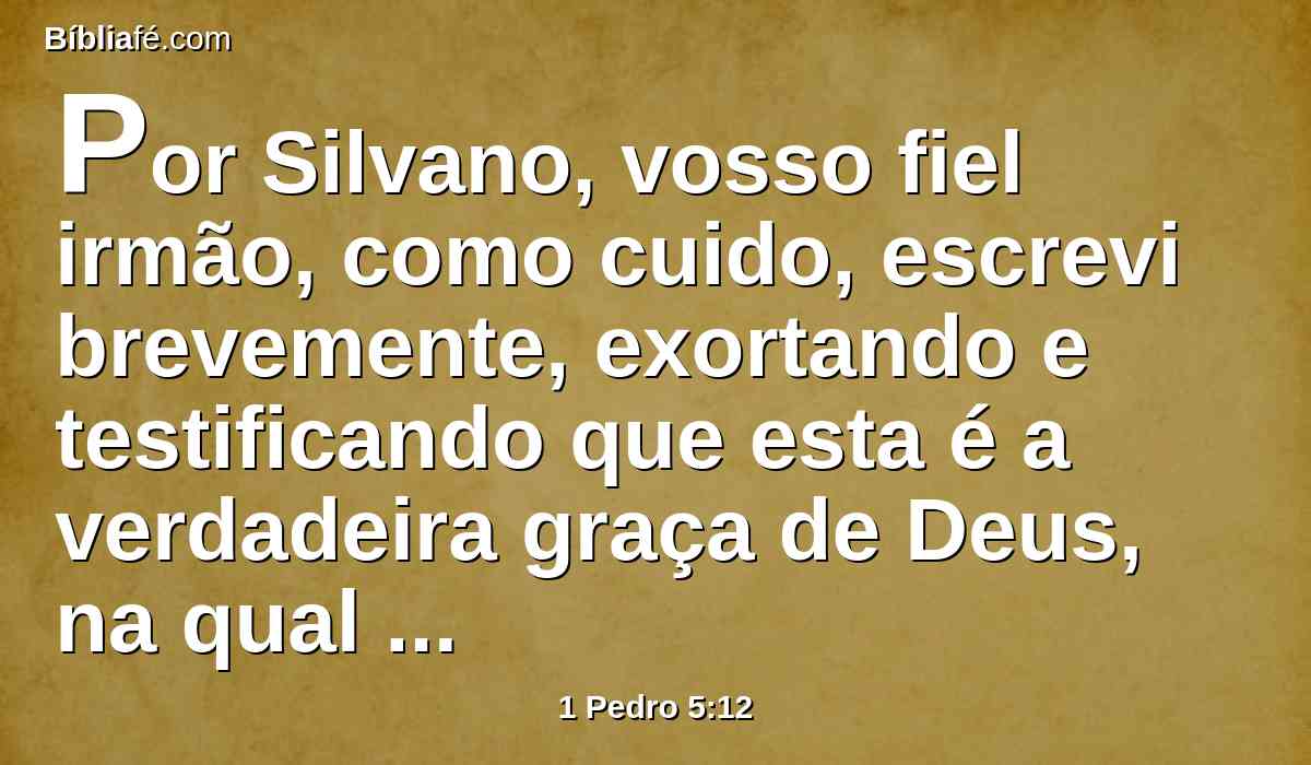 Por Silvano, vosso fiel irmão, como cuido, escrevi brevemente, exortando e testificando que esta é a verdadeira graça de Deus, na qual estais firmes.