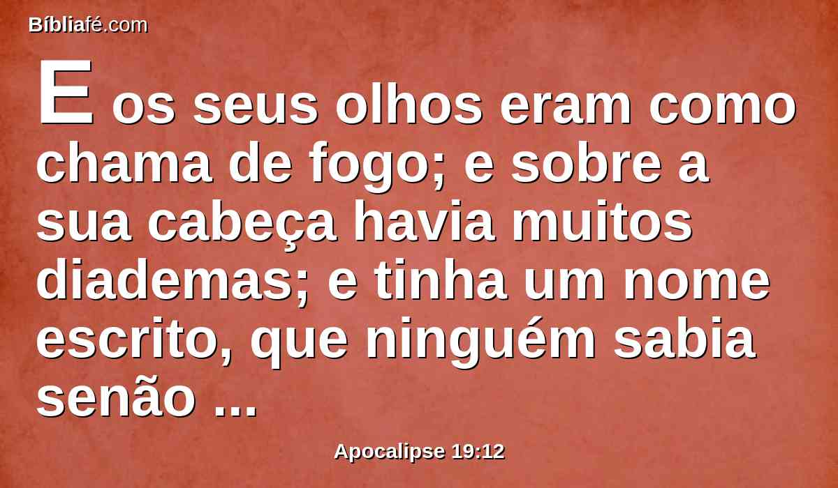 E os seus olhos eram como chama de fogo; e sobre a sua cabeça havia muitos diademas; e tinha um nome escrito, que ninguém sabia senão ele mesmo.