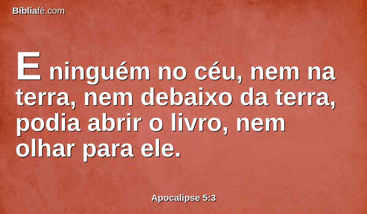 E ninguém no céu, nem na terra, nem debaixo da terra, podia abrir o livro, nem olhar para ele.