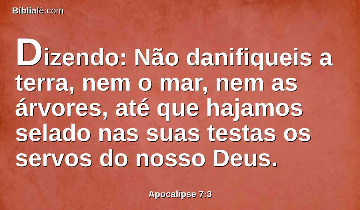 Dizendo: Não danifiqueis a terra, nem o mar, nem as árvores, até que hajamos selado nas suas testas os servos do nosso Deus.