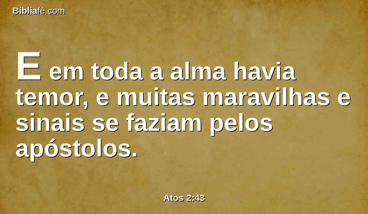 E em toda a alma havia temor, e muitas maravilhas e sinais se faziam pelos apóstolos.