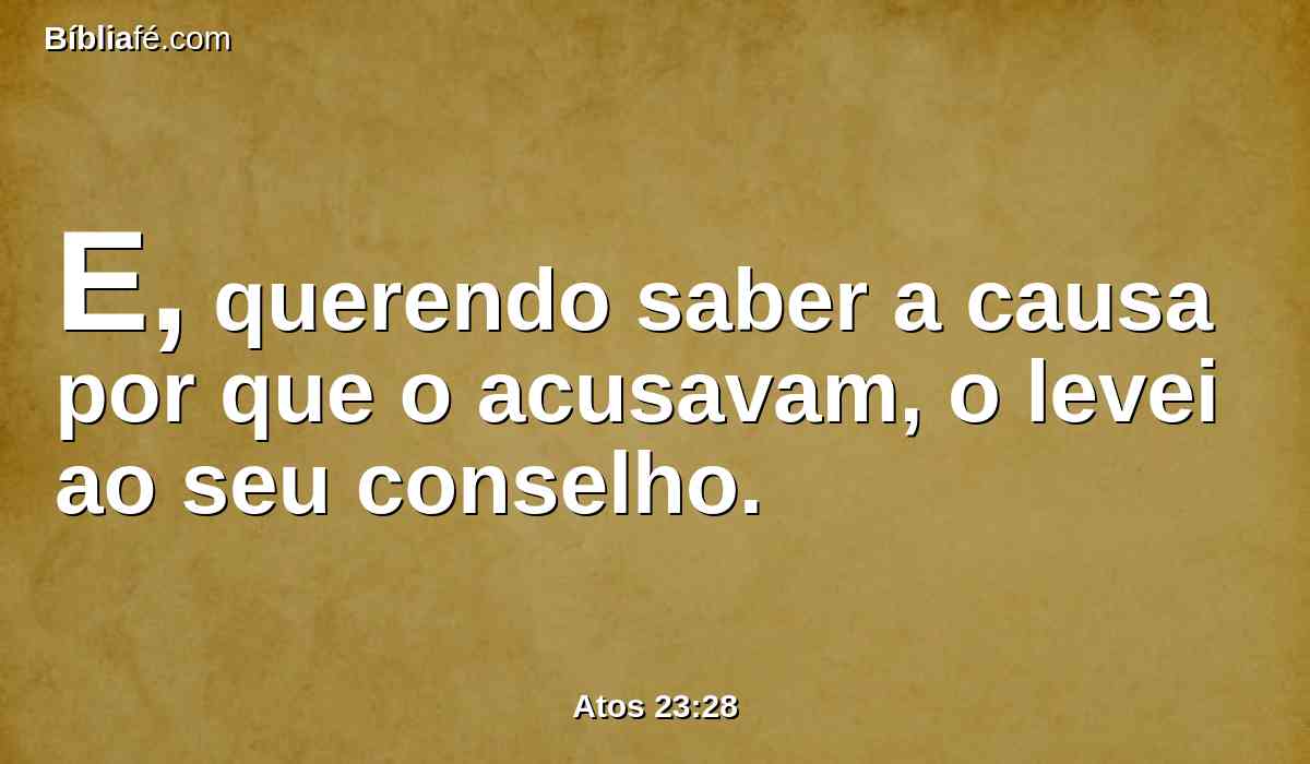 E, querendo saber a causa por que o acusavam, o levei ao seu conselho.