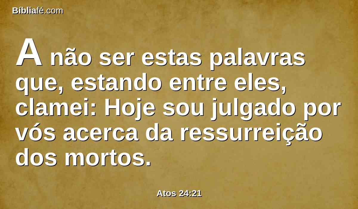 A não ser estas palavras que, estando entre eles, clamei: Hoje sou julgado por vós acerca da ressurreição dos mortos.