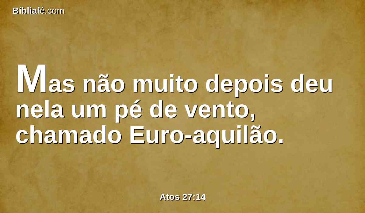 Mas não muito depois deu nela um pé de vento, chamado Euro-aquilão.