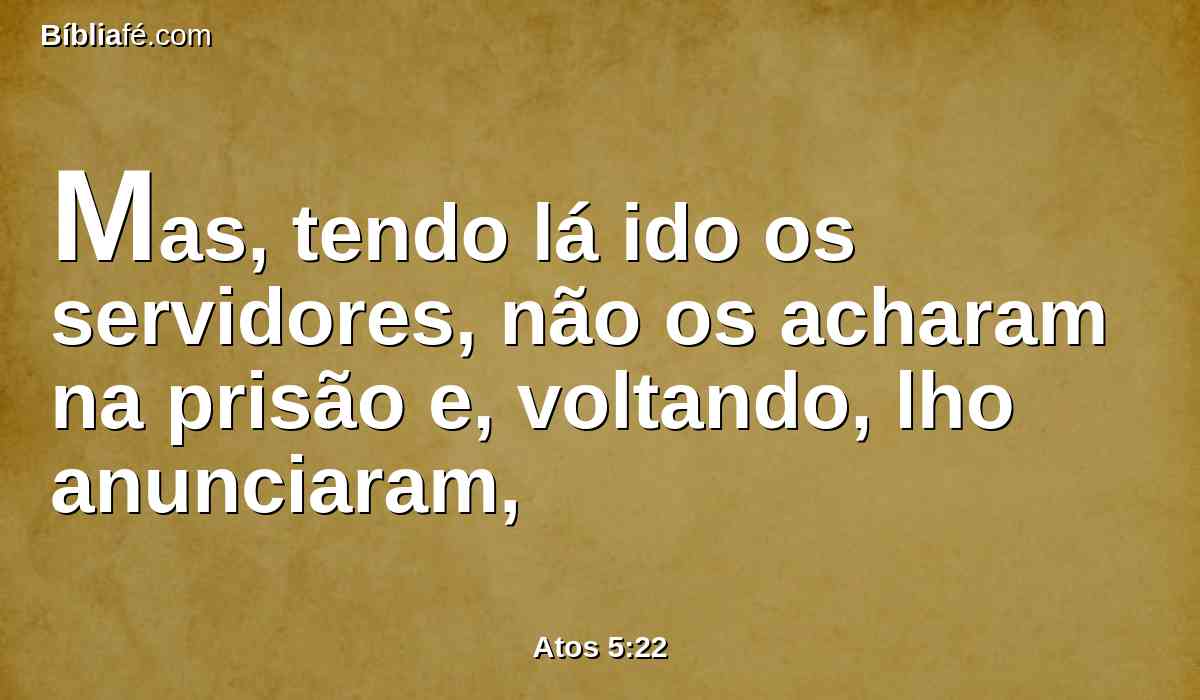 Mas, tendo lá ido os servidores, não os acharam na prisão e, voltando, lho anunciaram,