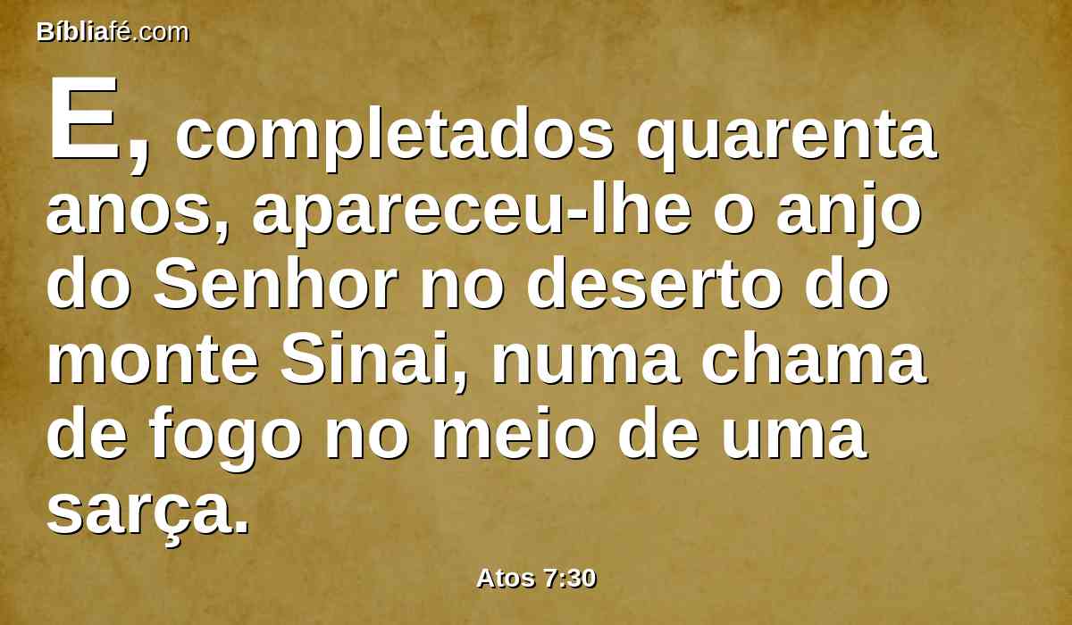 E, completados quarenta anos, apareceu-lhe o anjo do Senhor no deserto do monte Sinai, numa chama de fogo no meio de uma sarça.
