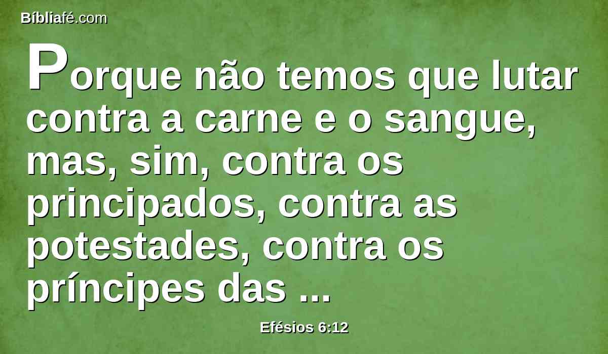 Porque não temos que lutar contra a carne e o sangue, mas, sim, contra os principados, contra as potestades, contra os príncipes das trevas deste século, contra as hostes espirituais da maldade, nos lugares celestiais.