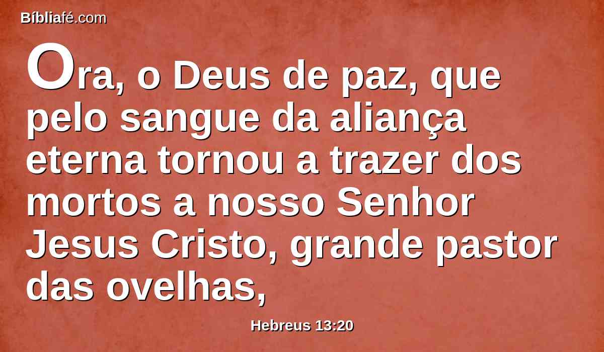 Ora, o Deus de paz, que pelo sangue da aliança eterna tornou a trazer dos mortos a nosso Senhor Jesus Cristo, grande pastor das ovelhas,