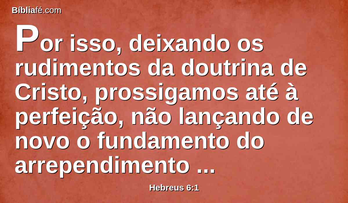 Por isso, deixando os rudimentos da doutrina de Cristo, prossigamos até à perfeição, não lançando de novo o fundamento do arrependimento de obras mortas e de fé em Deus,