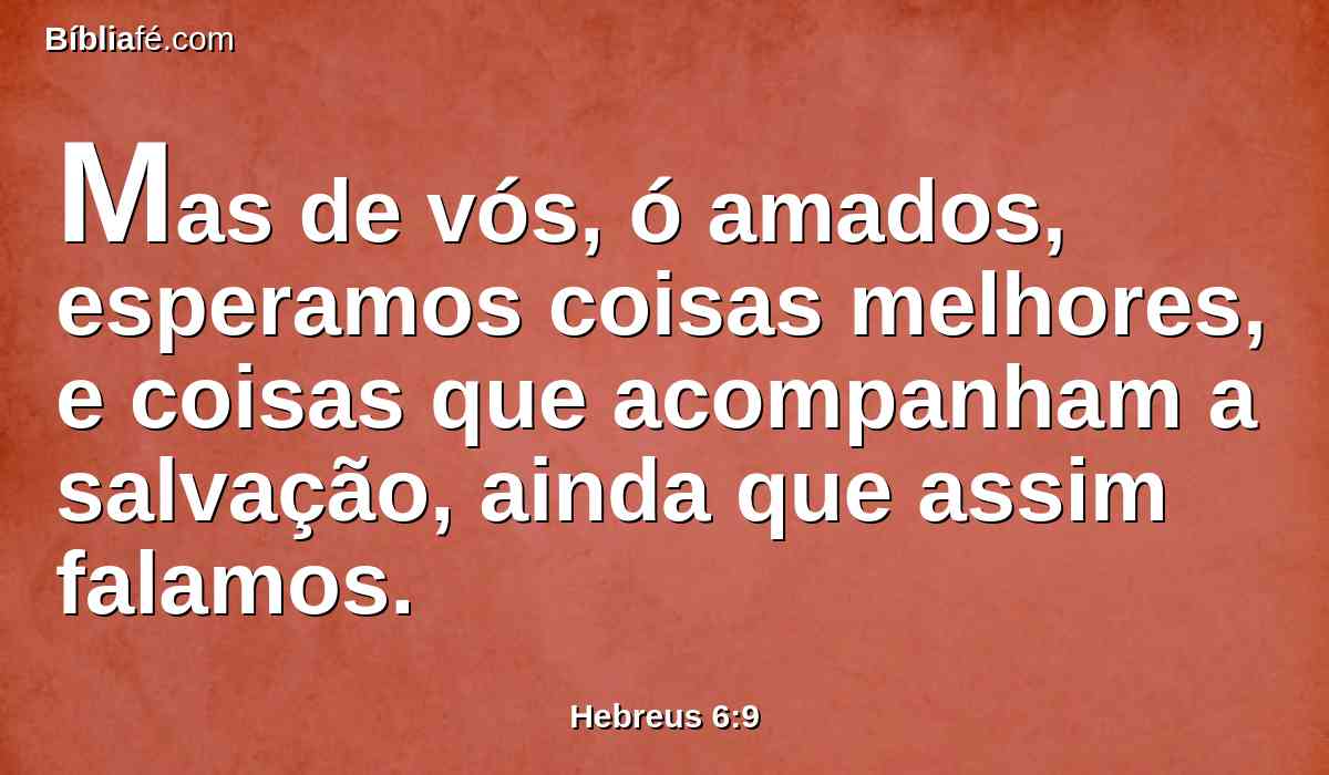 Mas de vós, ó amados, esperamos coisas melhores, e coisas que acompanham a salvação, ainda que assim falamos.