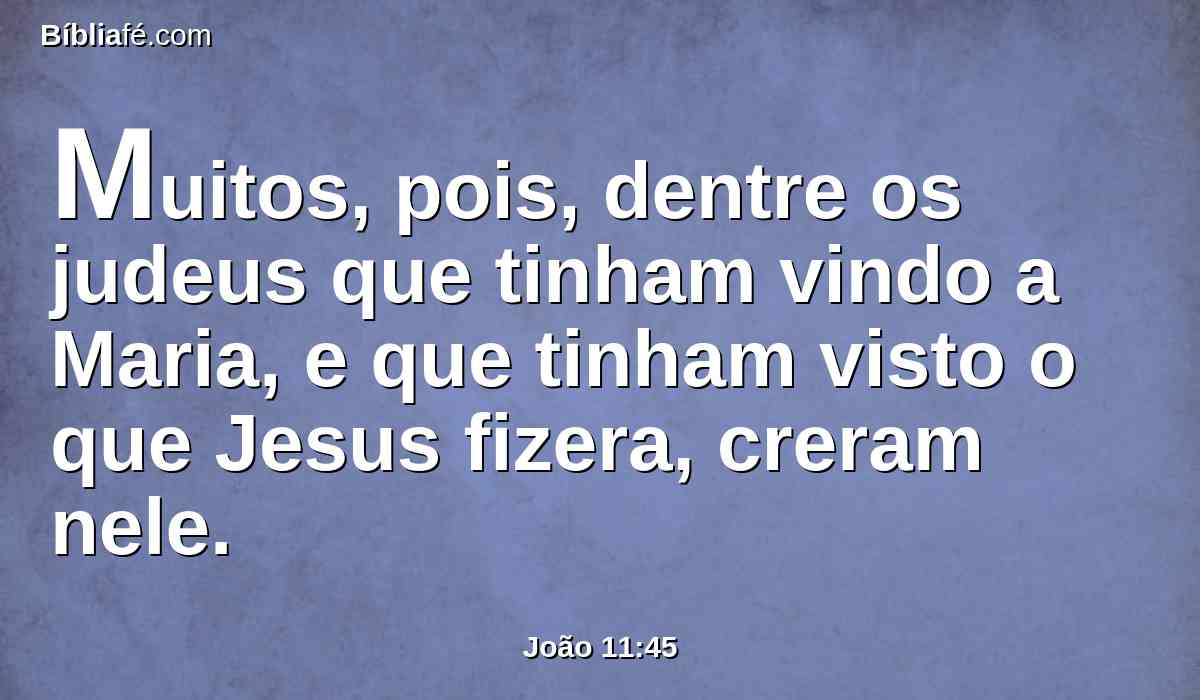 Muitos, pois, dentre os judeus que tinham vindo a Maria, e que tinham visto o que Jesus fizera, creram nele.