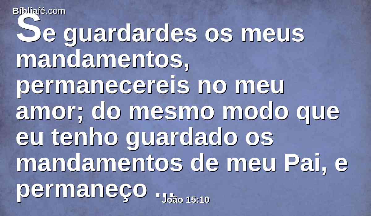 Se guardardes os meus mandamentos, permanecereis no meu amor; do mesmo modo que eu tenho guardado os mandamentos de meu Pai, e permaneço no seu amor.
