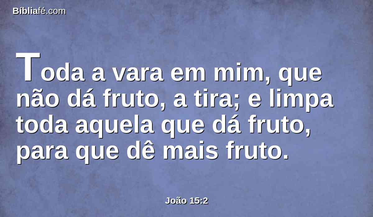Toda a vara em mim, que não dá fruto, a tira; e limpa toda aquela que dá fruto, para que dê mais fruto.