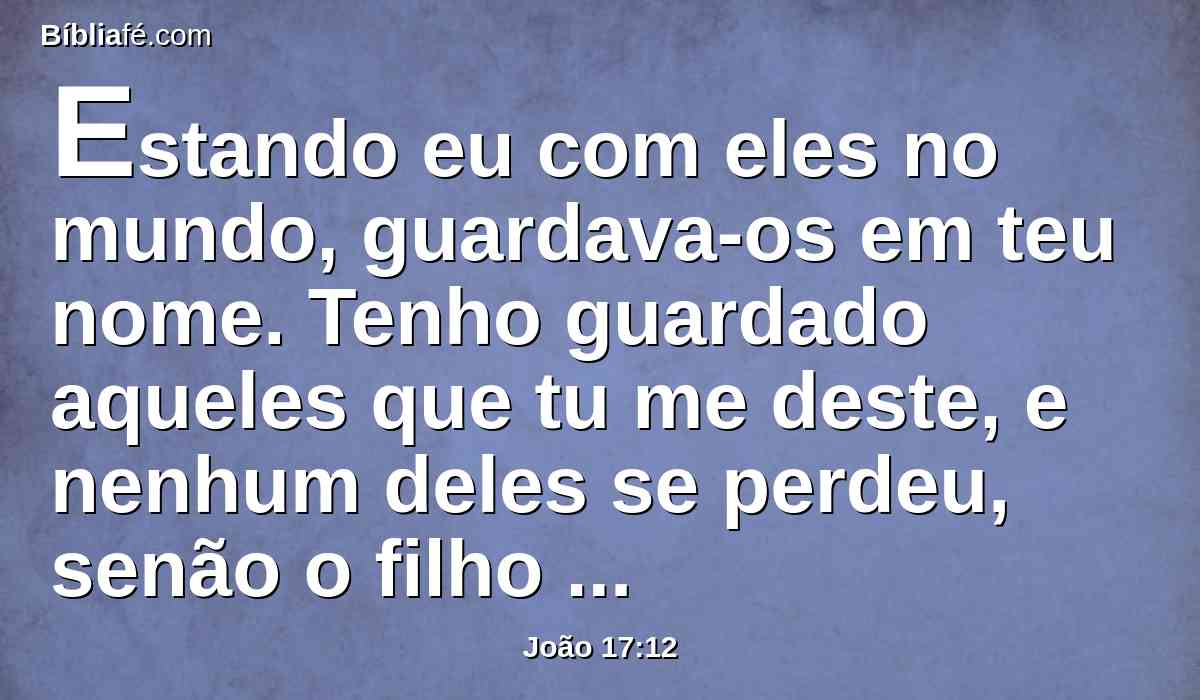 Estando eu com eles no mundo, guardava-os em teu nome. Tenho guardado aqueles que tu me deste, e nenhum deles se perdeu, senão o filho da perdição, para que a Escritura se cumprisse.
