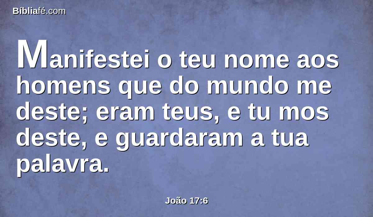 Manifestei o teu nome aos homens que do mundo me deste; eram teus, e tu mos deste, e guardaram a tua palavra.
