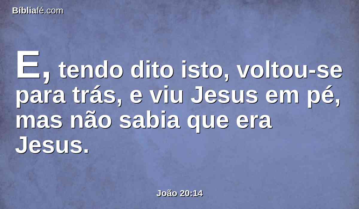 E, tendo dito isto, voltou-se para trás, e viu Jesus em pé, mas não sabia que era Jesus.