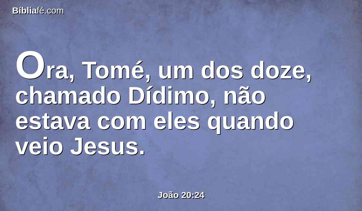 Ora, Tomé, um dos doze, chamado Dídimo, não estava com eles quando veio Jesus.
